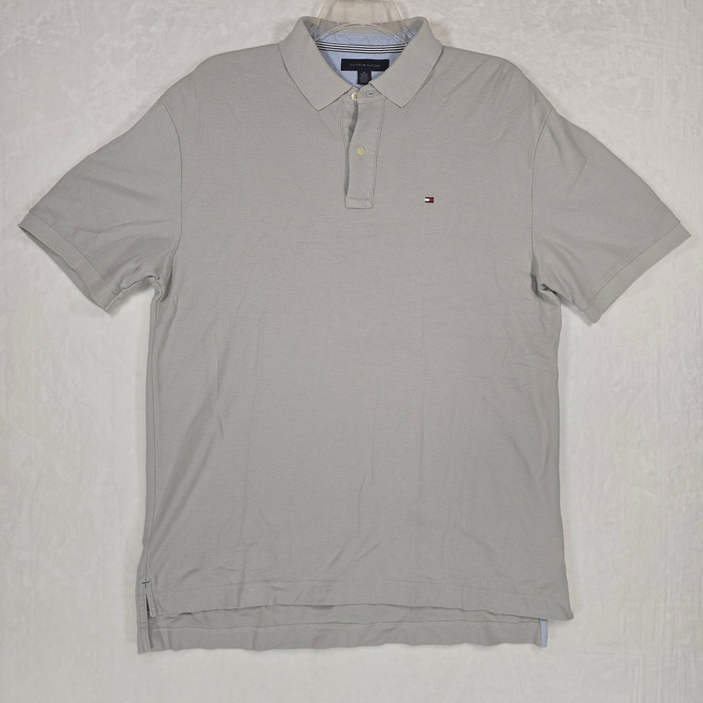 Tommy Hilfiger Men's XL Gray Polo Shirt Flag Logo Classic Preppy Golf